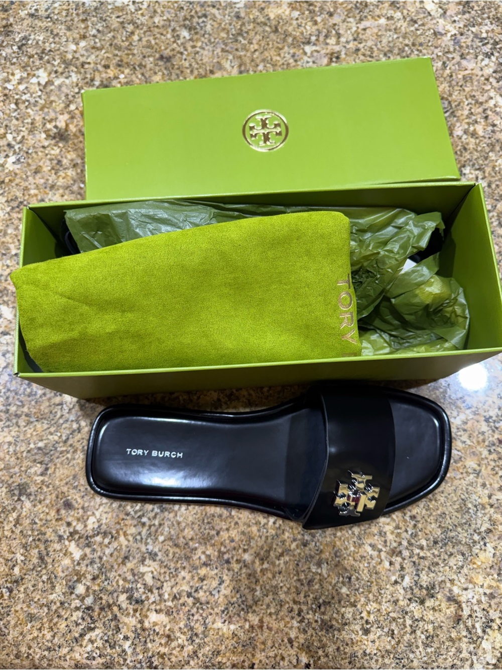 Tory Burch Black Patent T-Lock Slide Sandal - Picture 8 of 11